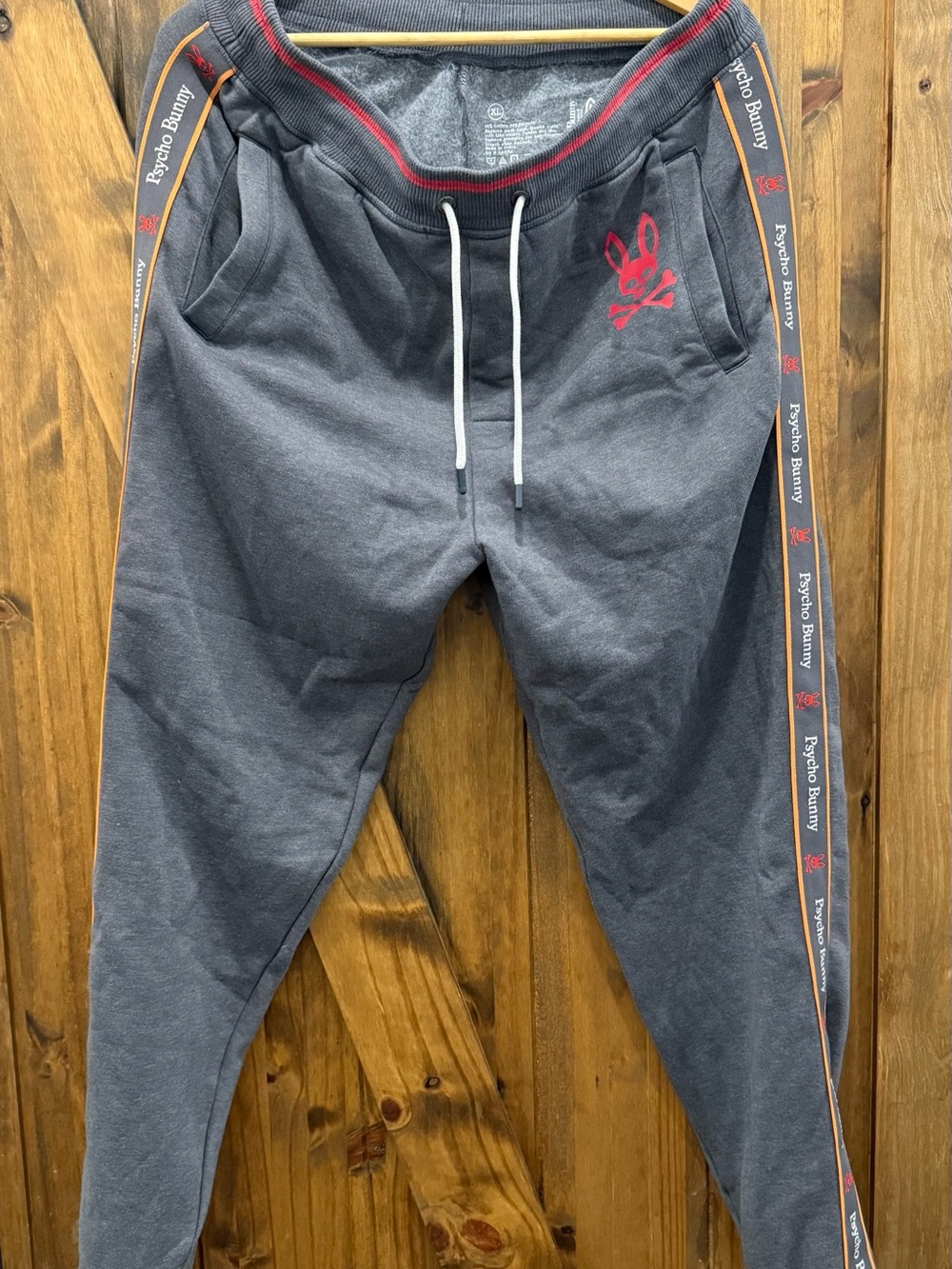 Psycho Bunny Charcoal Joggers with Red Logo and Side Tape